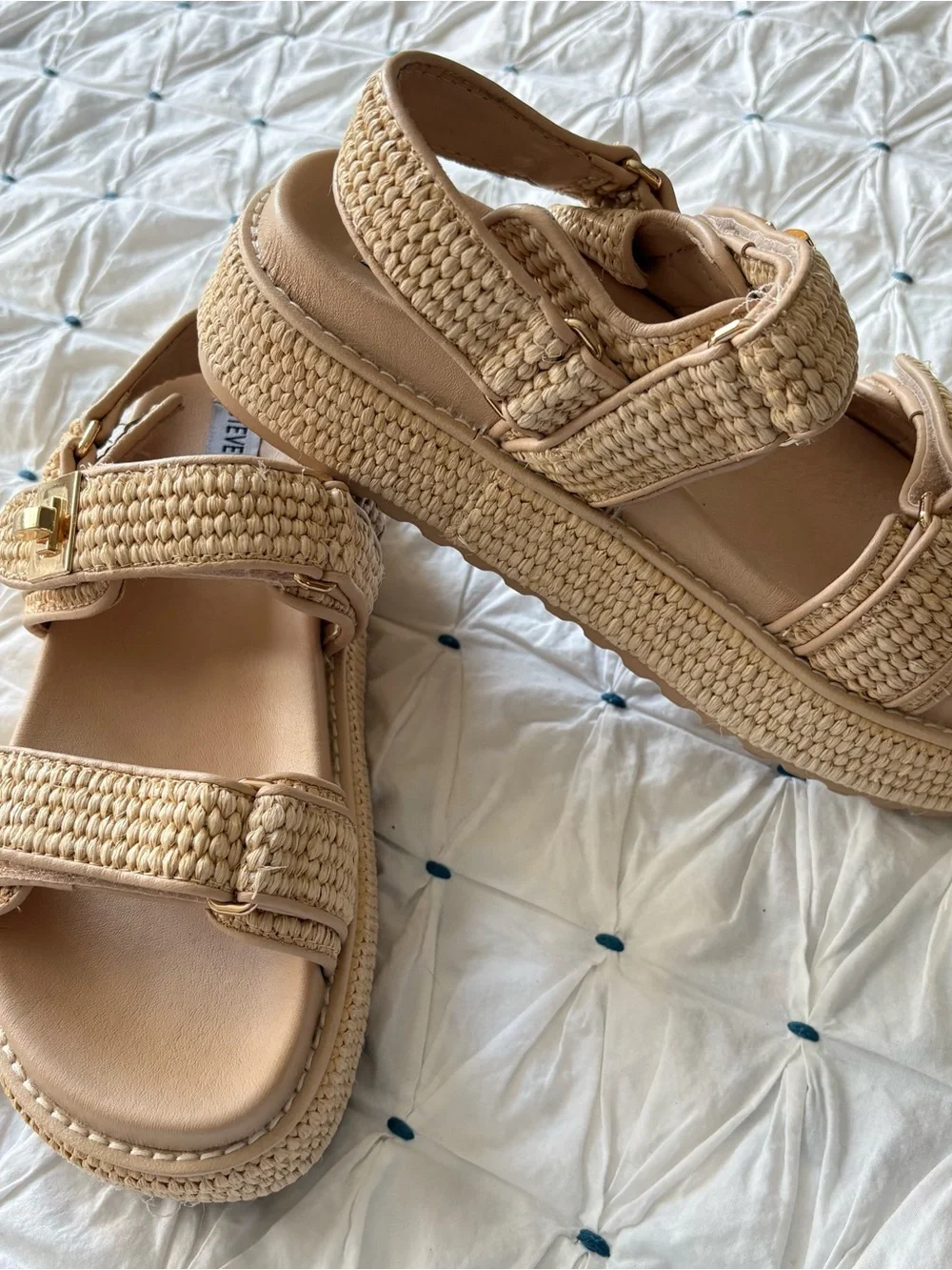Steve Madden Women's Bigmona Platform Sandals - Natural Raffia - Size 7 -